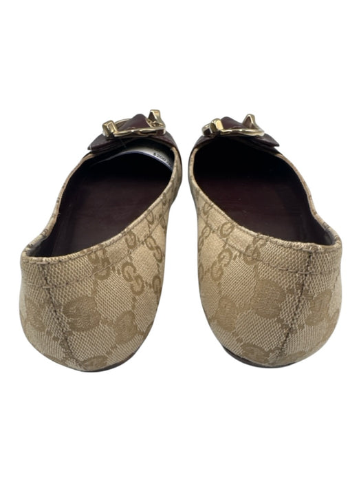 Gucci Shoe Size 39 Beige, Brown & Red Canvas & Leather Monogram Ballet Flats Beige, Brown & Red / 39