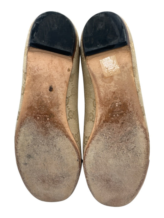 Gucci Shoe Size 39 Beige, Brown & Red Canvas & Leather Monogram Ballet Flats Beige, Brown & Red / 39