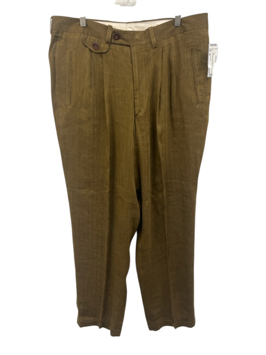 Arnold Zimberg Size 38 Green Linen Blend Solid Khaki Dress Men's Pants Green / 38