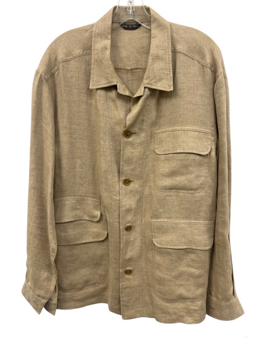 Hickey Freeman Size M Beige Linen Solid Button Up Chore Jacket Men's Jacket Beige / M