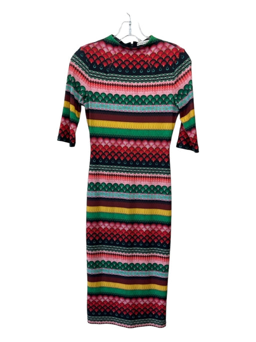 Alice & Olivia Size 2 Red, Green & Multi Polyester Mock Neck Short Sleeve Dress Red, Green & Multi / 2