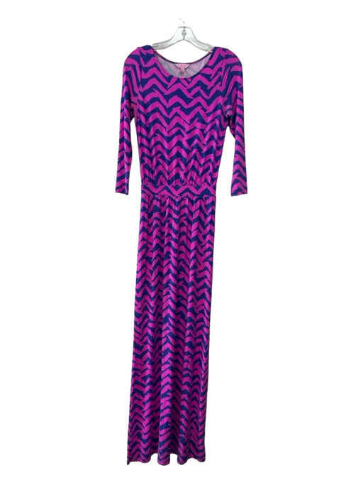 Lilly Pulitzer Size XS Pink & Purple Rayon Maxi Long Sleeve Bird Print Dress Pink & Purple / XS