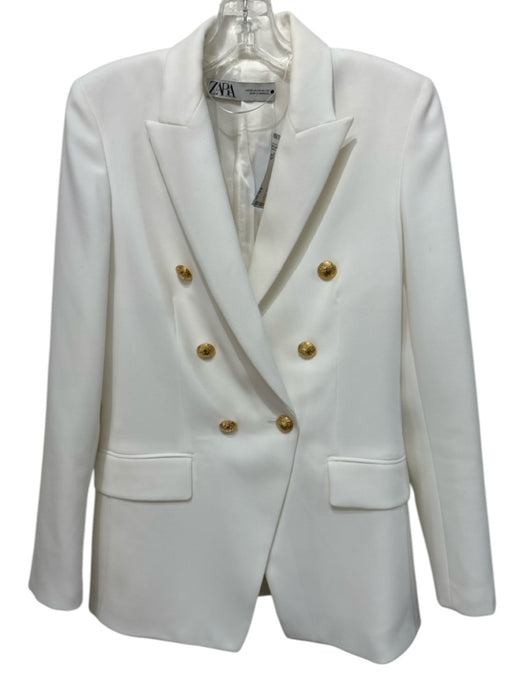 Zara Size XS White Double Breasted Shoulder Pads Blazer Jacket White / XS
