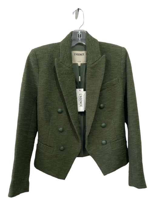 L'agence Size 0 Green Cotton Tweed Double Breasted Jacket Green / 0