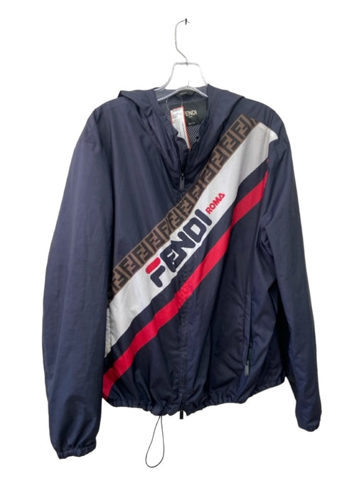 Fendi Size 54 navy blue & multi Polyester Hood Jacket 54