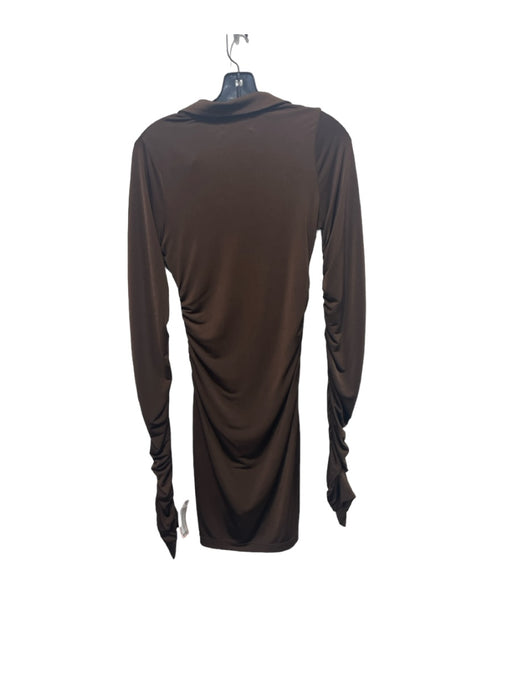 House of CB Size S Brown Polyester Collar Button Down Long Sleeve Ruched Dress Brown / S