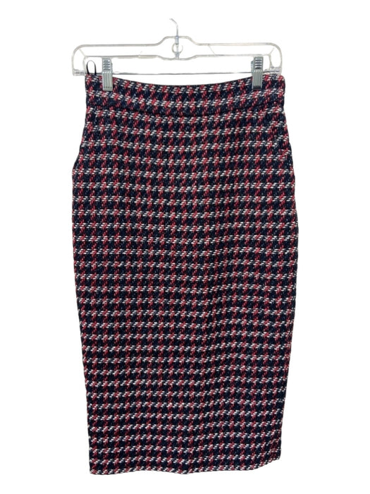 Pinko Size 4 Navy Red & White Cotton Herringbone tweed Midi Pencil Skirt Navy Red & White / 4