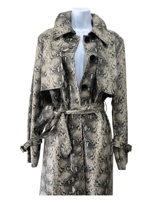 Jonathan Simkhai Size M Beige Polyurethane Python Print Belted Button Front Coat Beige / M