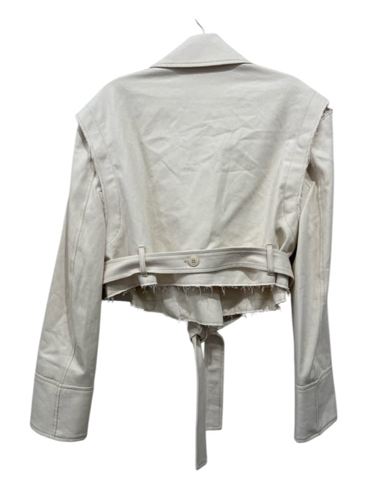 Zara Size XS Off White Cotton Cropped Epaulettes Frayed Detail Jacket Off White / XS