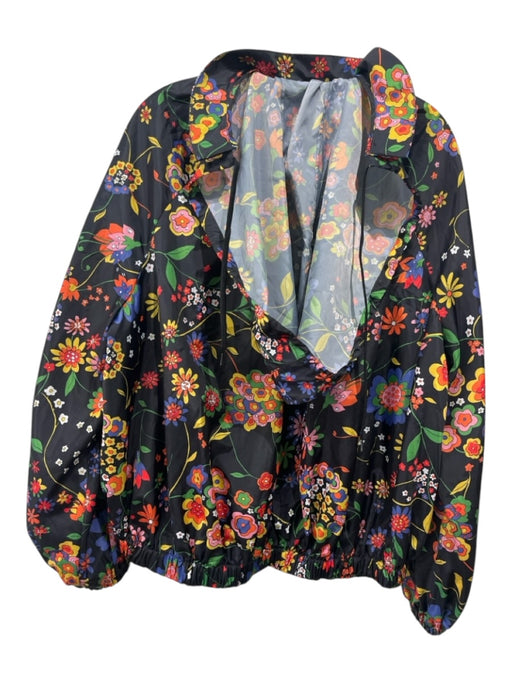 Tibi Size S Black & Multi Polyester floral print Detachable Hood Pockets Jacket Black & Multi / S