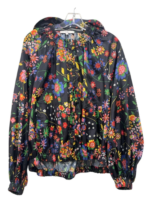 Tibi Size S Black & Multi Polyester floral print Detachable Hood Pockets Jacket Black & Multi / S