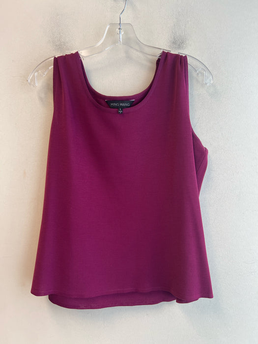 Ming wang Size L Purple Acrylic Round Neck Sleeveless Side Slit Knit Top