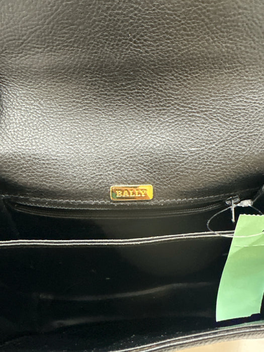 Bally Black Leather Croc Embossed Pebbled Gold Hardware Crossbody Bag