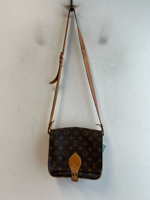 Louis Vuitton Brown Leather Buckle Detail Logo Print Brass Hardware Bag