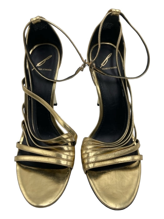 Brian Atwood Shoe Size 9 Gold Leather open toe Strappy Ankle Buckle Pumps Gold / 9