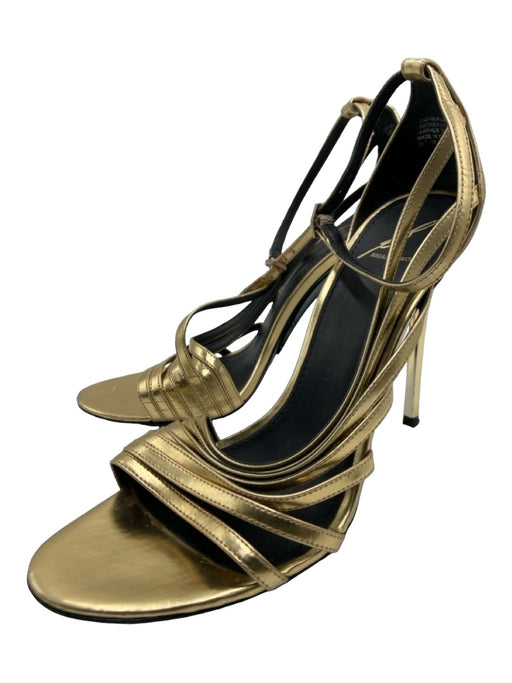 Brian Atwood Shoe Size 9 Gold Leather open toe Strappy Ankle Buckle Pumps Gold / 9