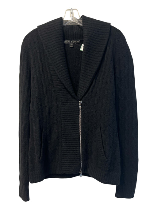 Ralph Lauren Size L Black Cashmere Knit Collar V Neck Zip front Sweater Black / L