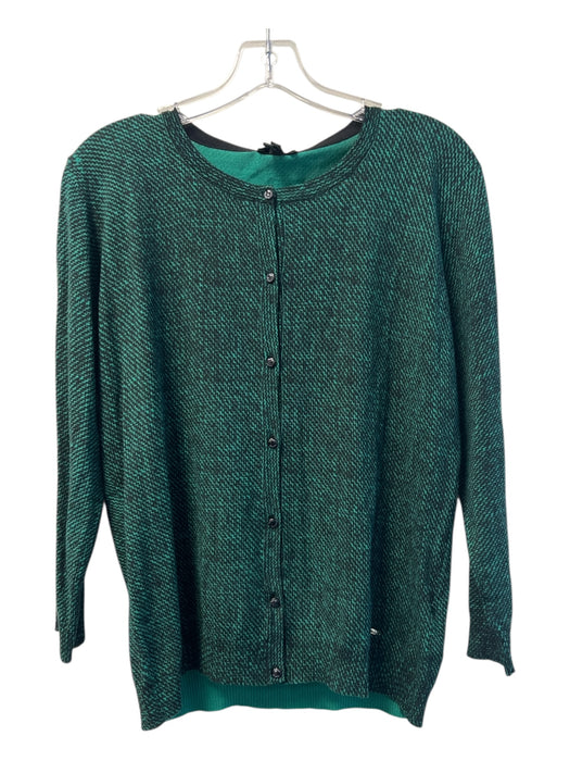 Escada Size L Green Wool Blend Long Sleeve Button Front Round Neck Cardigan Top Green / L