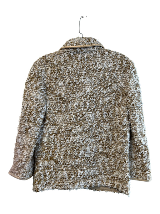 St John Size 6 Beige & White No Fabric Tag Tweed Button Front Collar Jacket Beige & White / 6