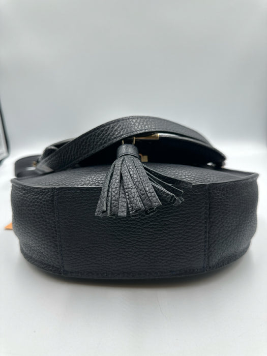 DeMellier Black Leather Saddle Tassle Detail Crossbody Bag