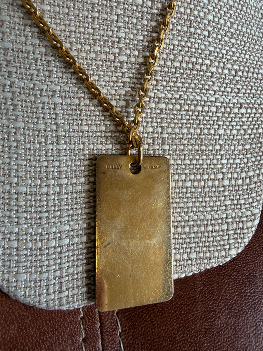 Bally Gold Gold Plated Rectangle Pendant Chain Necklace
