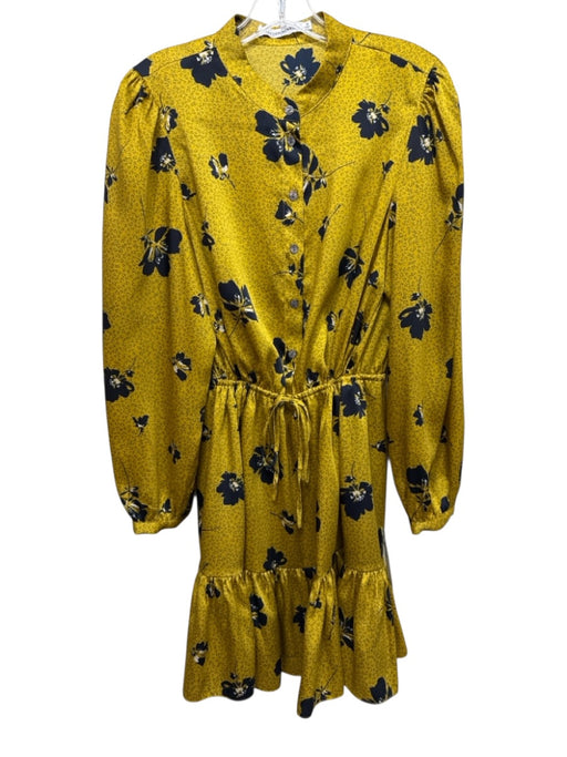 Rebecca Minkoff Size M Yellow & Black Polyester Floral 1/2 Button Dress Yellow & Black / M
