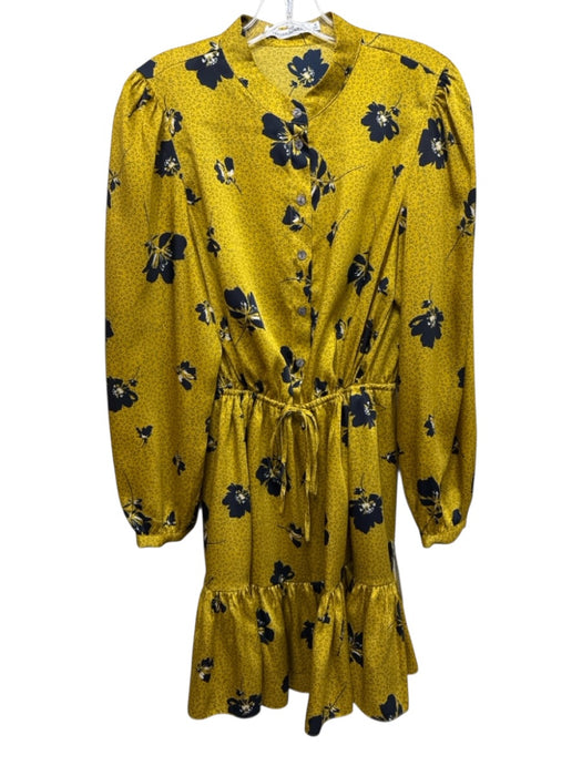 Rebecca Minkoff Size M Yellow & Black Polyester Floral 1/2 Button Dress Yellow & Black / M