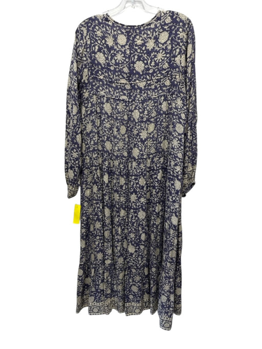 Maelu Size S Indigo & Beige No Fabric Tag Floral Long Balloon Sleeve Dress Indigo & Beige / S