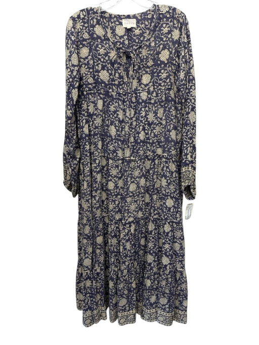 Maelu Size S Indigo & Beige No Fabric Tag Floral Long Balloon Sleeve Dress Indigo & Beige / S
