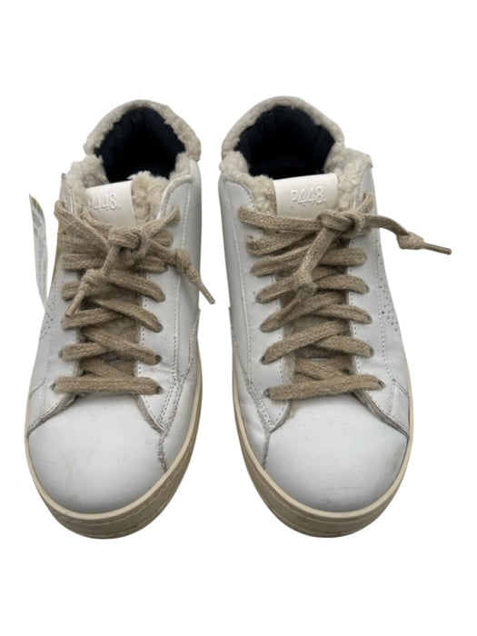 P448 Shoe Size 39 White & Beige Leather Upper Perforated Logo Low Top Sneakers White & Beige / 39