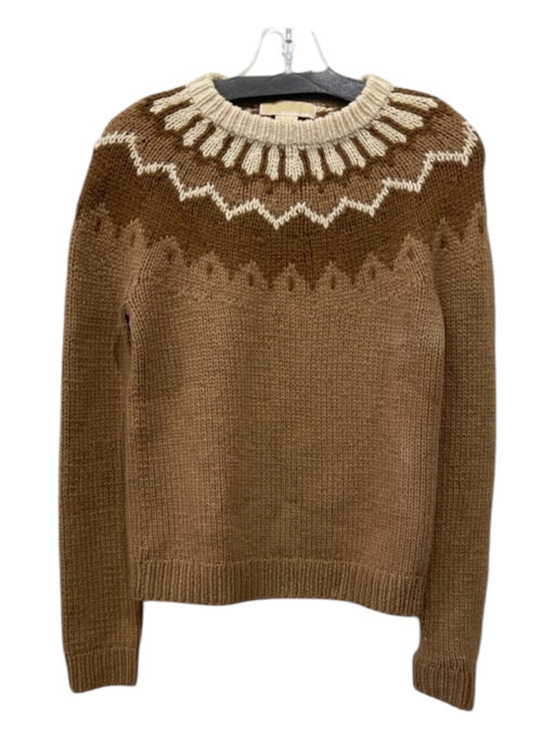 Michael Kors Size M Brown & Cream Wool Blend Crewneck Fair Isle Sweater Brown & Cream / M