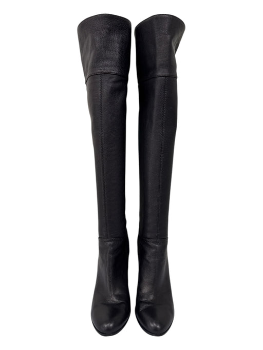 Sergio Rossi Shoe Size 37 Black Leather round toe Stacked Heel Folded Boots Black / 37