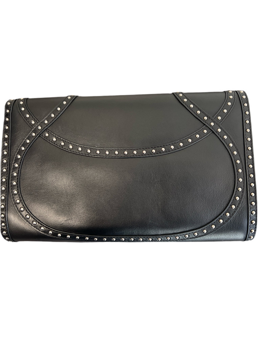 Alexander McQueen Black & Silver Leather Grommet Detail Flap Closure Clutch Bag