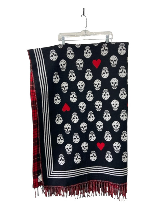 Alexander McQueen Black, Red & White Wool & Cashmere Blend Skulls Plaid Blanket