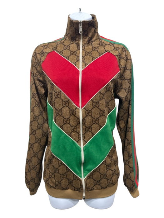 Gucci Size S Brown, Red & Green Cotton & Polyester Long Sleeve Guccissima Jacket Brown, Red & Green / S