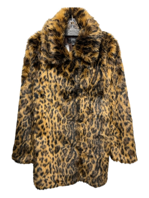 J Crew Size L Brown & Black Faux Fur Acrylic Cheetah Buttons Collar Coat Brown & Black / L