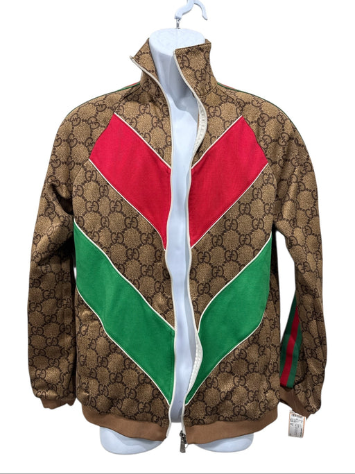 Gucci Size M Tan & Green Print Synthetic Guccissima Track Zip Up Men's Jacket Tan & Green Print / M