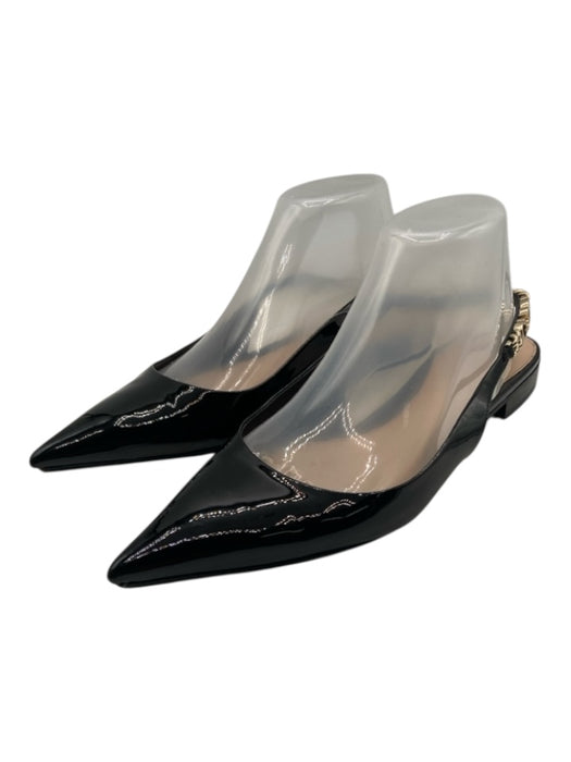 Gucci Shoe Size 39.5 Black Patent Leather Gold Tone Hardware Logo Detail Mules Black / 39.5