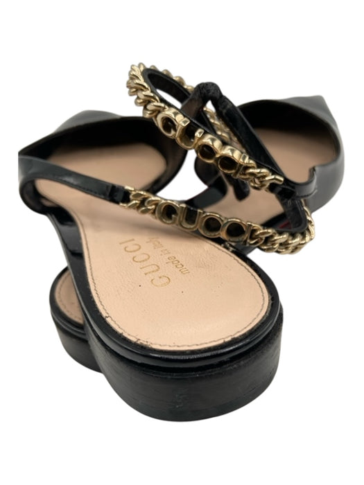 Gucci Shoe Size 39.5 Black Patent Leather Gold Tone Hardware Logo Detail Mules Black / 39.5