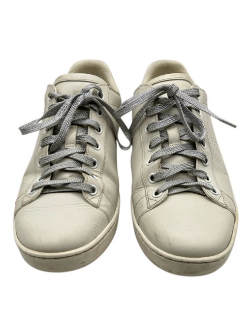 Gucci Shoe Size 39 White & Silver Leather Upper Metallic Thread Solid Sneakers White & Silver / 39