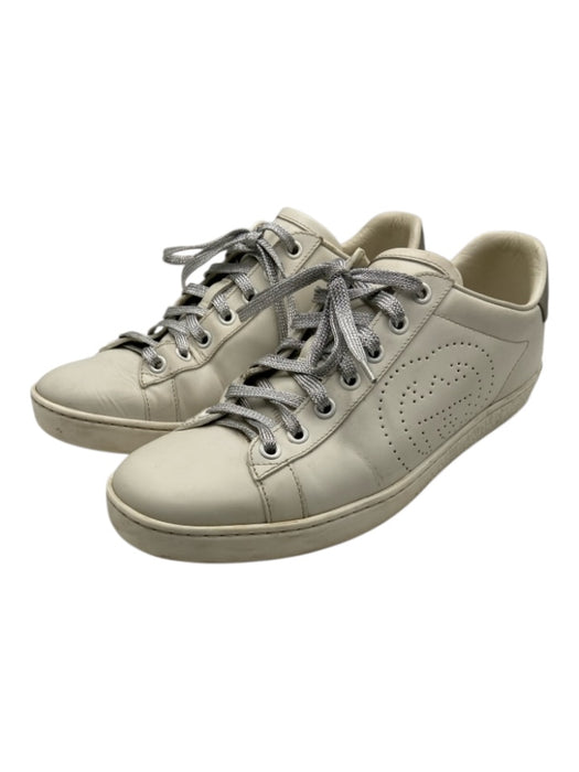 Gucci Shoe Size 39 White & Silver Leather Upper Metallic Thread Solid Sneakers White & Silver / 39