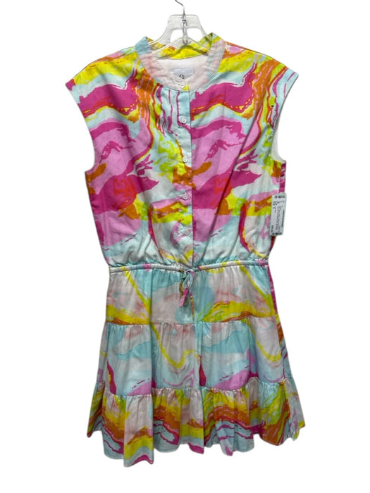 La Roque Size S Pink, Blue, Yellow Cotton Sleeveless Abstract Print Mini Dress Pink, Blue, Yellow / S