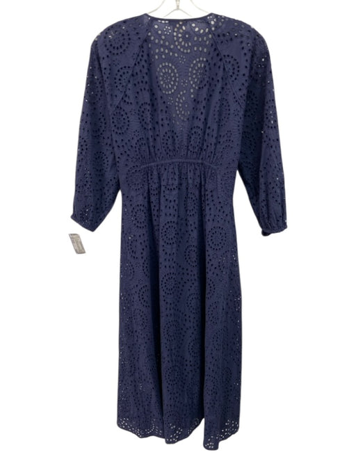 Shoshanna Size Small Navy Blue Cotton Long Sleeve Floral Eyelet Midi Coverup Navy Blue / Small