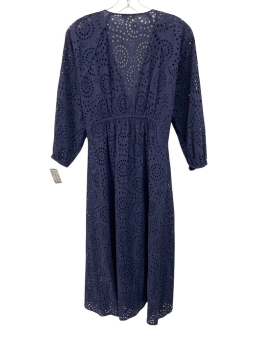 Shoshanna Size Small Navy Blue Cotton Long Sleeve Floral Eyelet Midi Coverup Navy Blue / Small