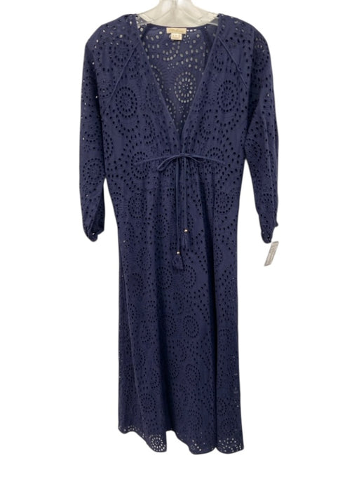 Shoshanna Size Small Navy Blue Cotton Long Sleeve Floral Eyelet Midi Coverup Navy Blue / Small