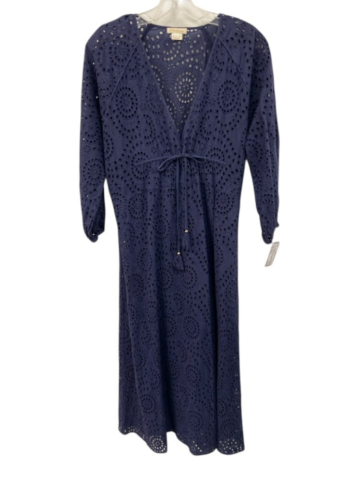 Shoshanna Size Small Navy Blue Cotton Long Sleeve Floral Eyelet Midi Coverup Navy Blue / Small