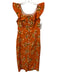 By Anthropologie Size Small Orange, Green, Pink Viscose Blend Floral Midi Dress Orange, Green, Pink / Small