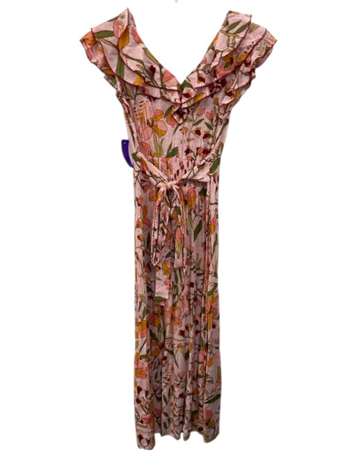 Poupette St. Barth Size Small Pink, Orange, Green Viscose Floral Midi Dress Pink, Orange, Green / Small