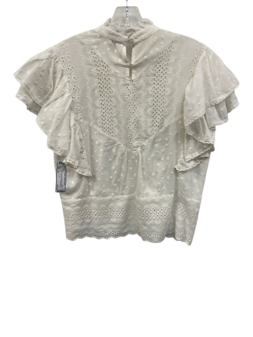Love The Label Size XS White Cotton Ruffle Cap Sleeve Floral Eyelet Top White / XS
