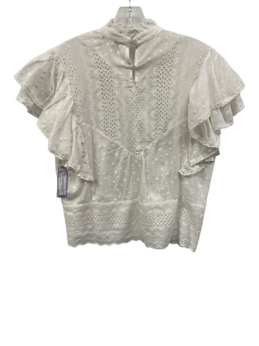 Love The Label Size XS White Cotton Ruffle Cap Sleeve Floral Eyelet Top White / XS